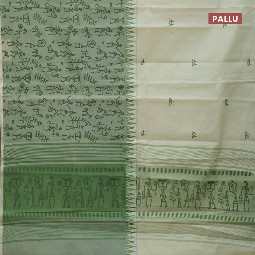 Chirala cotton saree pista green and pastel green with half & half style and printed border