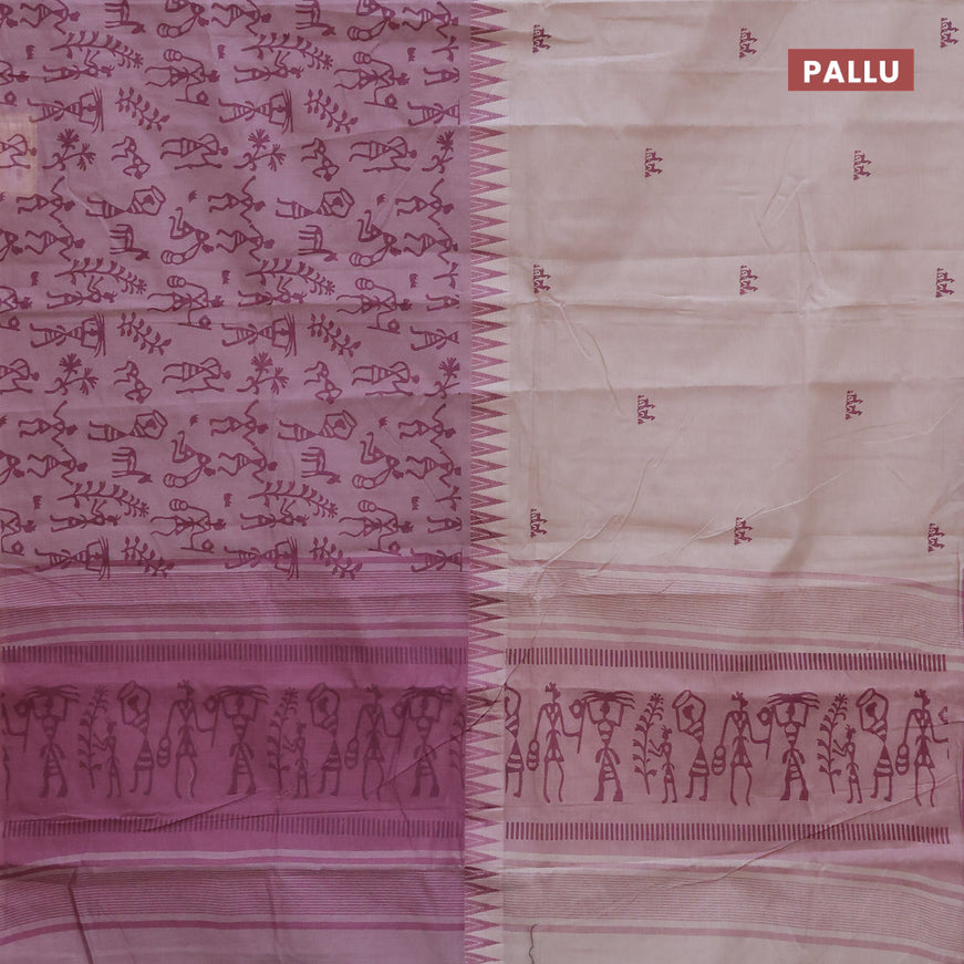 Chirala cotton saree beige and mauve pink with half & half style and printed border