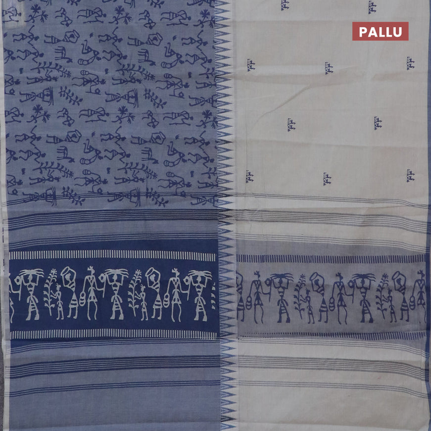 Chirala cotton saree grey shade and bluish grey with half & half style and printed border