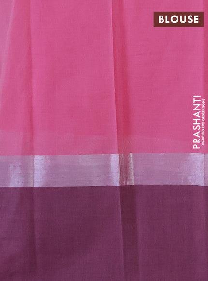 Chirala cotton saree light pink and elephant grey with butta prints and silver zari woven printed border