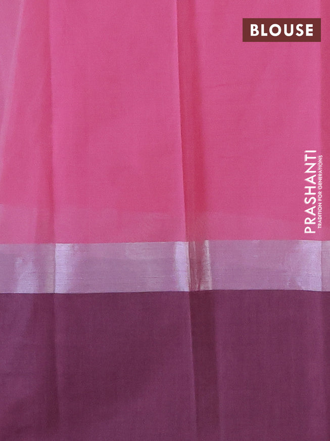 Chirala cotton saree light pink and elephant grey with butta prints and silver zari woven printed border