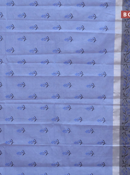 Chirala cotton saree blue shade and elephant grey with butta prints and silver zari woven printed border