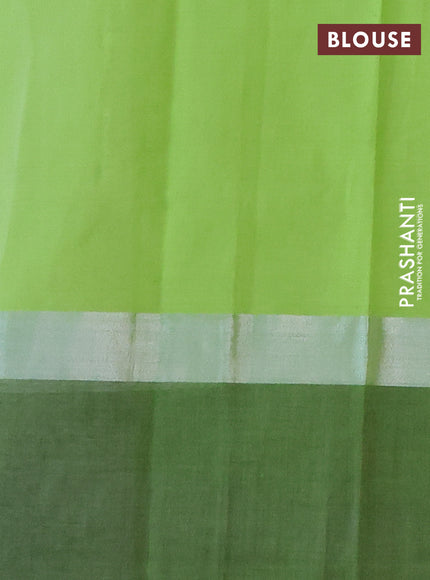 Chirala cotton saree pista green and elephant grey with butta prints and silver zari woven printed border