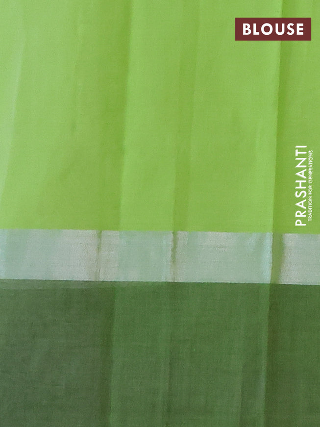 Chirala cotton saree pista green and elephant grey with butta prints and silver zari woven printed border