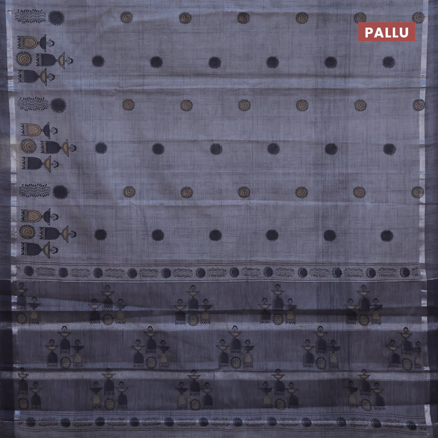 Chirala cotton saree grey with butta prints and silver zari woven simple border