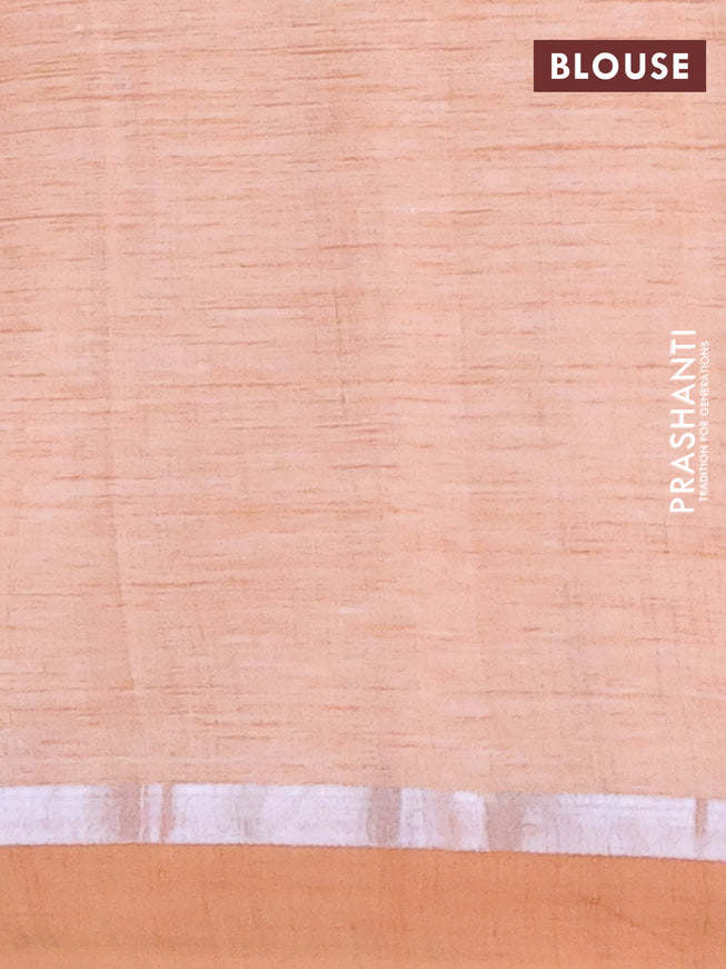 Chirala cotton saree peach shade with butta prints and silver zari woven simple border