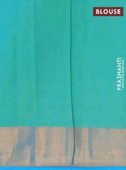 Chirala cotton saree light green and cs blue with allover prints and zari woven border