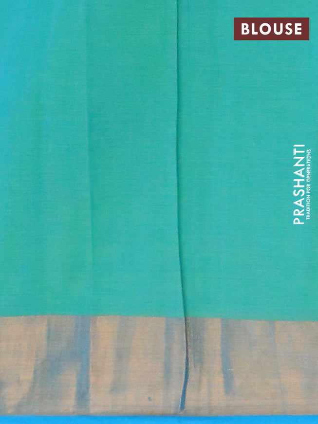 Chirala cotton saree light green and cs blue with allover prints and zari woven border