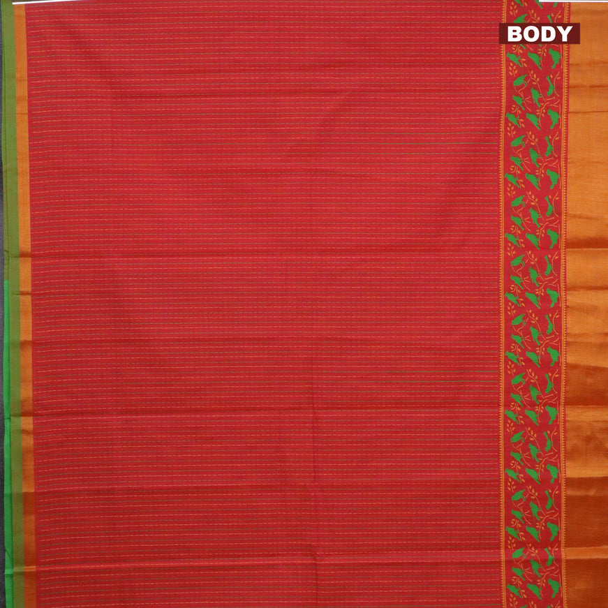 Chirala cotton saree red and green with allover prints and zari woven border