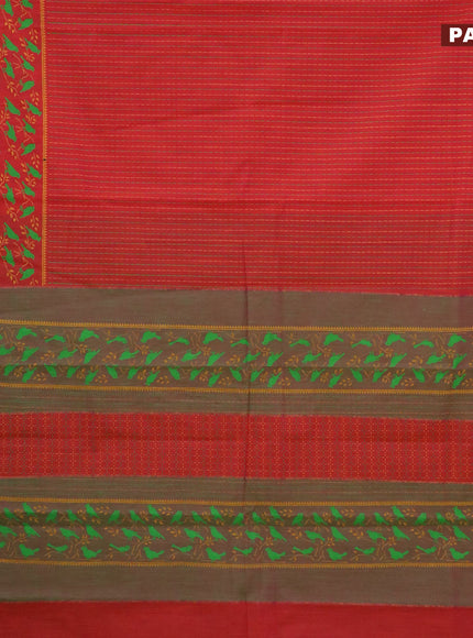 Chirala cotton saree red and green with allover prints and zari woven border