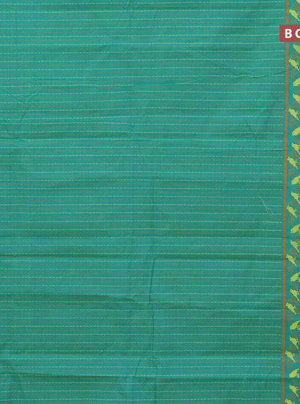 Chirala cotton saree teal green and mustard shade with allover prints and zari woven border