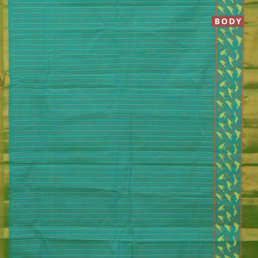 Chirala cotton saree teal green and mustard shade with allover prints and zari woven border