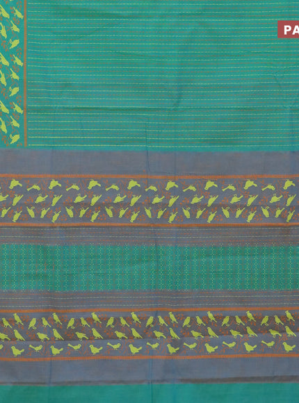 Chirala cotton saree teal green and mustard shade with allover prints and zari woven border