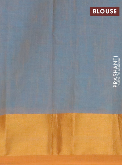 Chirala cotton saree teal green and mustard shade with allover prints and zari woven border