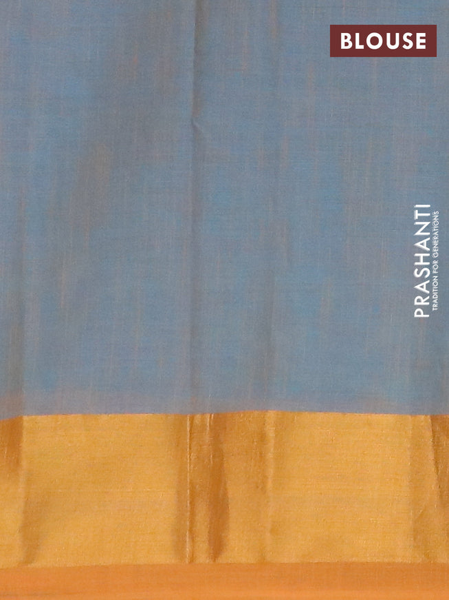 Chirala cotton saree teal green and mustard shade with allover prints and zari woven border