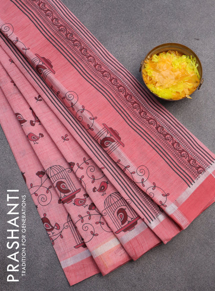 Chirala cotton saree peach pink with butta prints and silver zari woven simple border