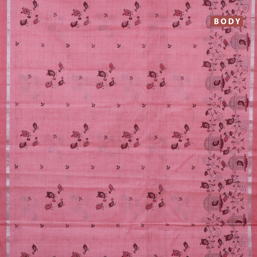 Chirala cotton saree peach pink with butta prints and silver zari woven simple border