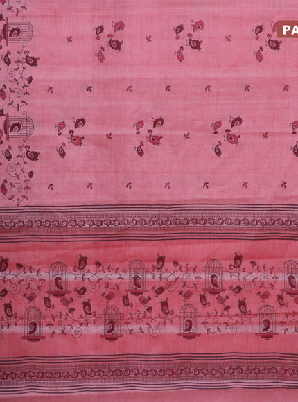 Chirala cotton saree peach pink with butta prints and silver zari woven simple border