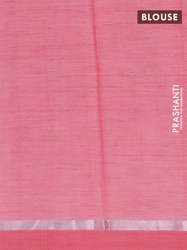 Chirala cotton saree peach pink with butta prints and silver zari woven simple border