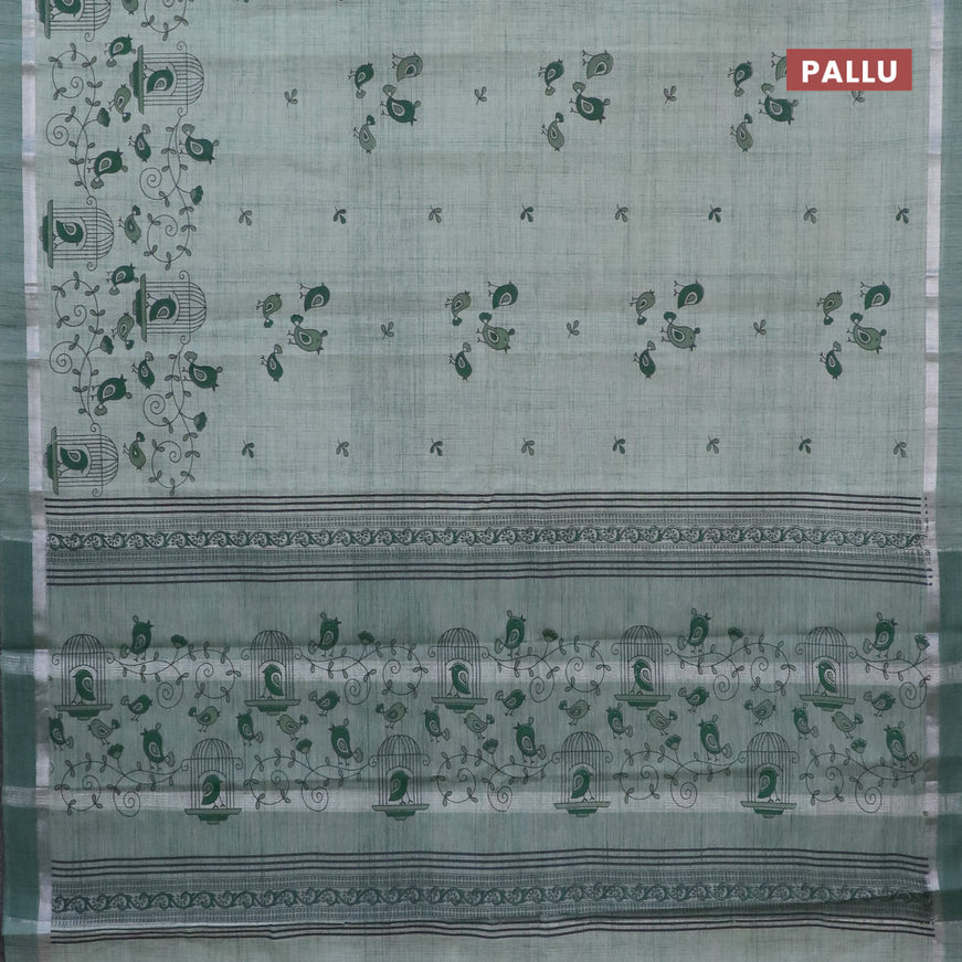 Chirala cotton saree pastel green with butta prints and silver zari woven simple border