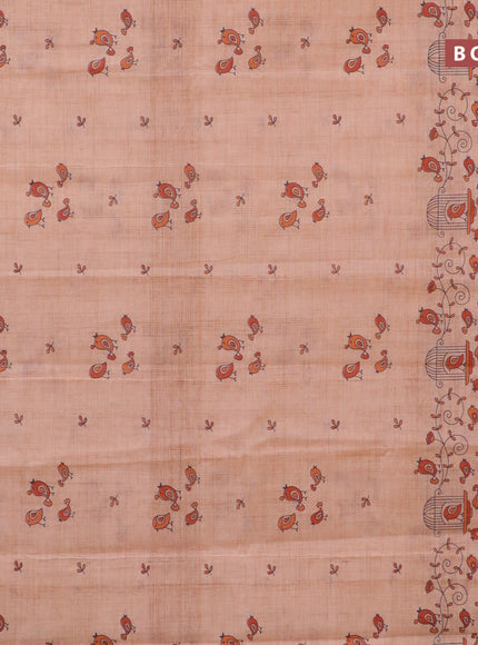 Chirala cotton saree peach shade with butta prints and silver zari woven simple border