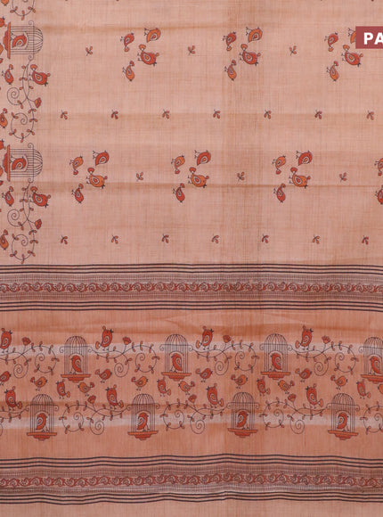 Chirala cotton saree peach shade with butta prints and silver zari woven simple border