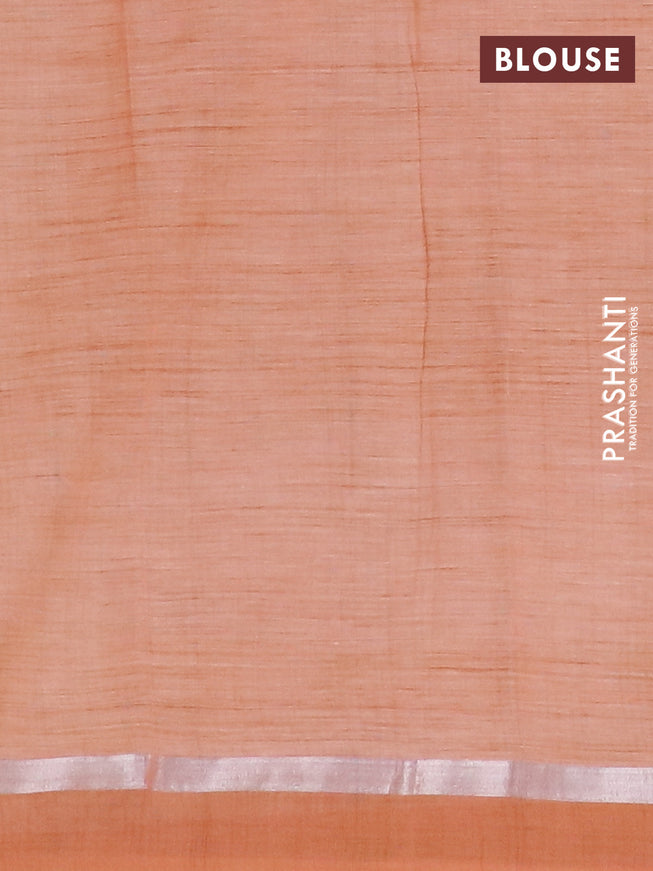 Chirala cotton saree peach shade with butta prints and silver zari woven simple border