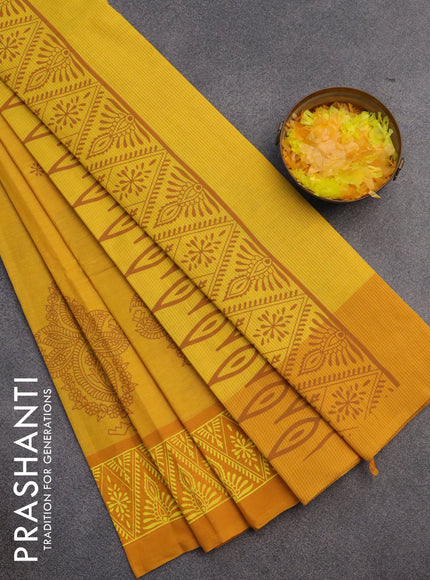 Chirala cotton saree mustard yellow with butta prints and printed border