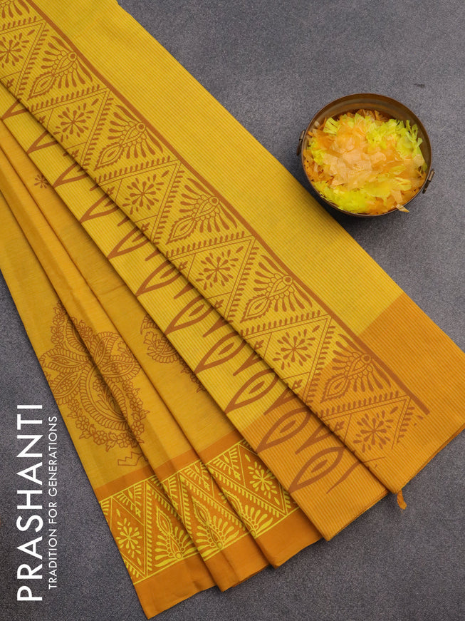 Chirala cotton saree mustard yellow with butta prints and printed border