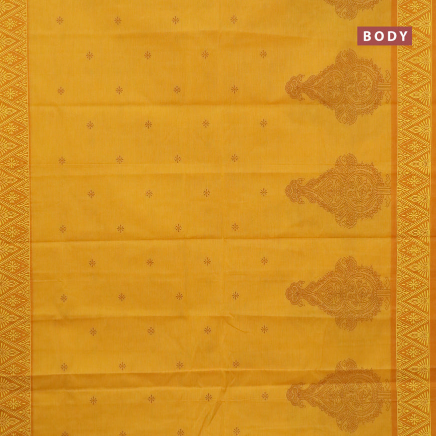 Chirala cotton saree mustard yellow with butta prints and printed border