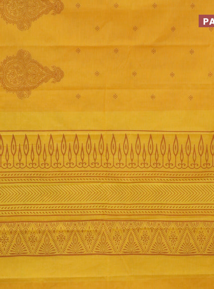 Chirala cotton saree mustard yellow with butta prints and printed border