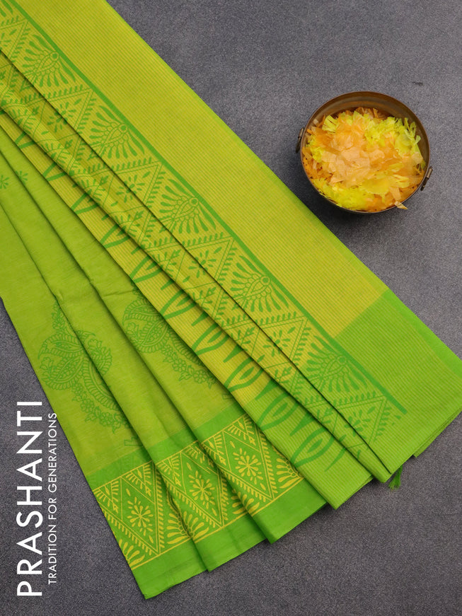 Chirala cotton saree fluorescent green with butta prints and printed border