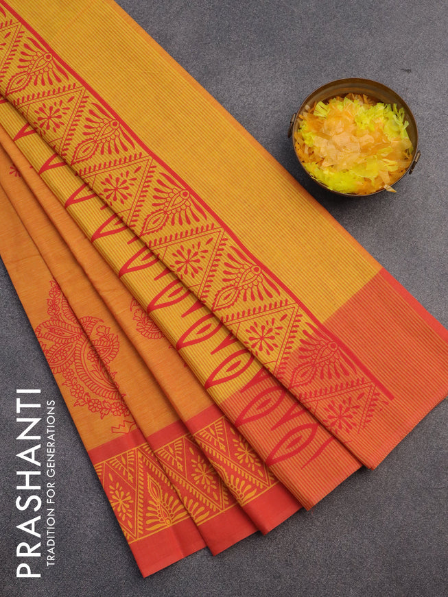 Chirala cotton saree orange and peach shade with butta prints and printed border