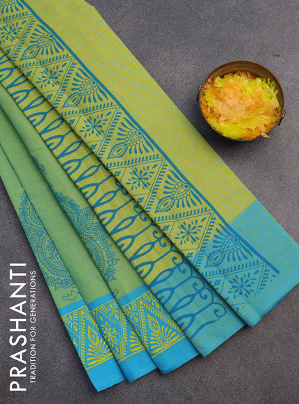 Chirala cotton saree light green and light blue with butta prints and printed border