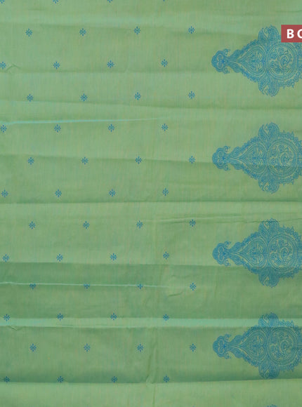 Chirala cotton saree light green and light blue with butta prints and printed border