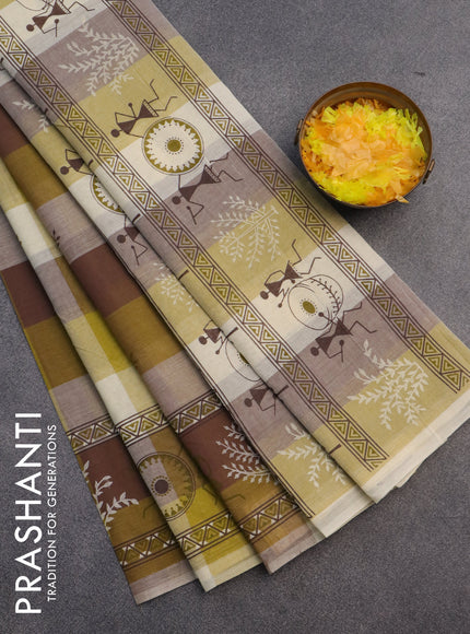 Chirala cotton saree mustard shade with butta prints and simple border