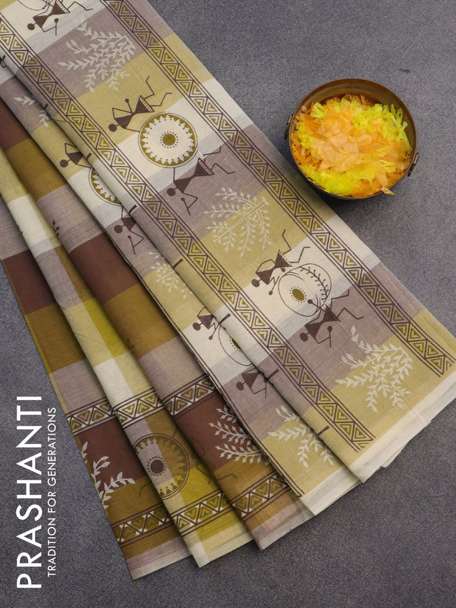 Chirala cotton saree mustard shade with butta prints and simple border