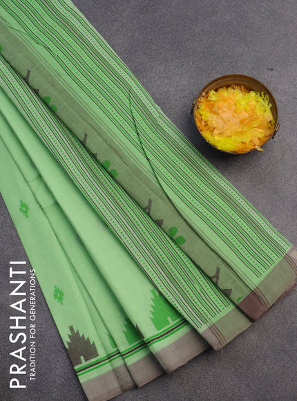 Chirala cotton saree light green with butta prints and simple border