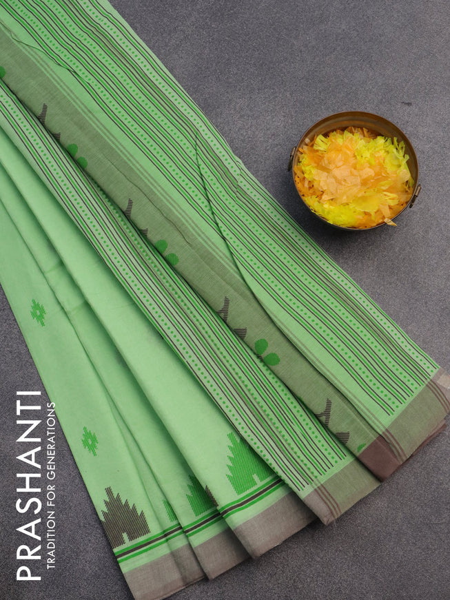 Chirala cotton saree light green with butta prints and simple border