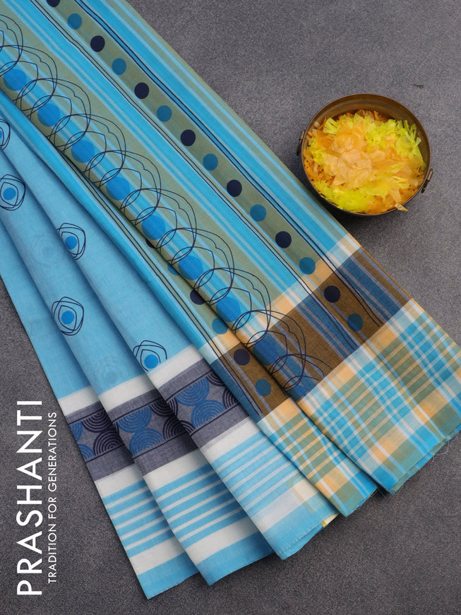 Chirala cotton saree light blue with butta prints and printed border