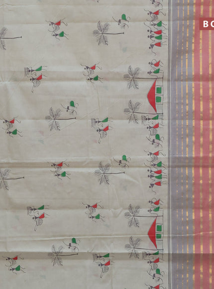 Chirala cotton saree grey shade and red with butta prints and long zari woven border