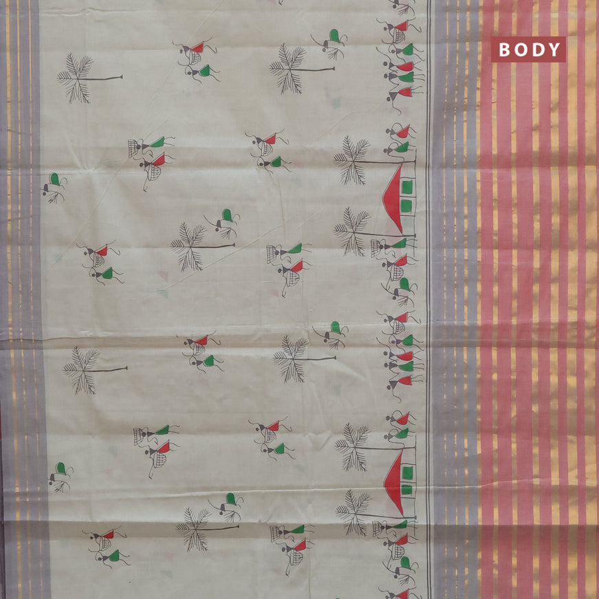 Chirala cotton saree grey shade and red with butta prints and long zari woven border