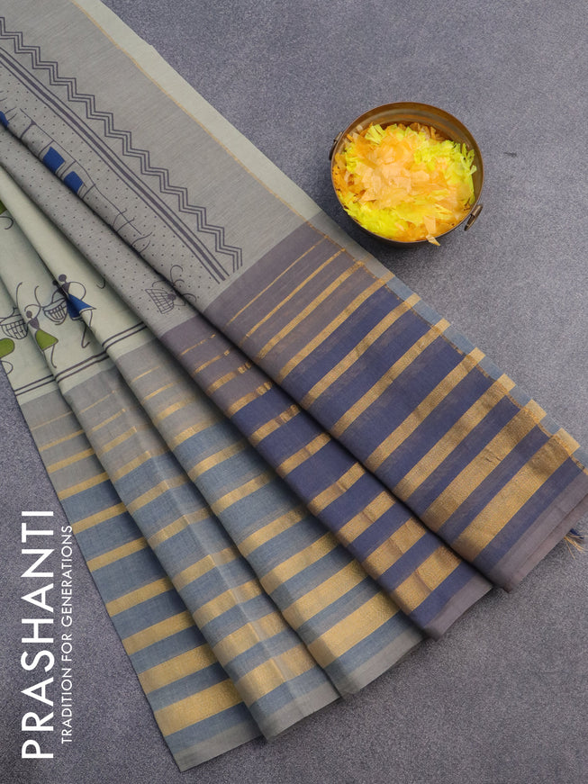 Chirala cotton saree grey shade and blue shade with butta prints and long zari woven border