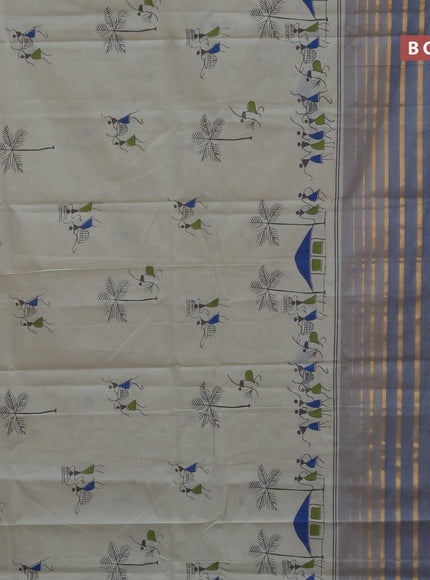 Chirala cotton saree grey shade and blue shade with butta prints and long zari woven border