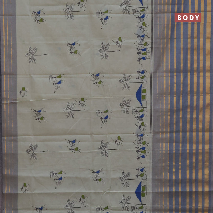 Chirala cotton saree grey shade and blue shade with butta prints and long zari woven border