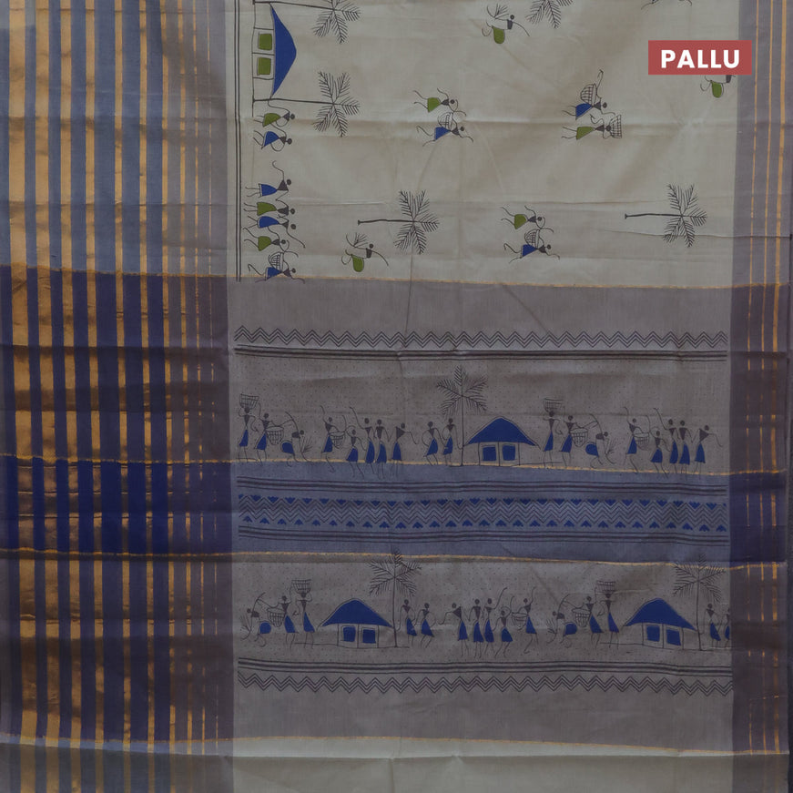 Chirala cotton saree grey shade and blue shade with butta prints and long zari woven border