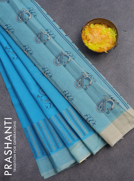 Chirala cotton saree light blue with butta prints and simple border