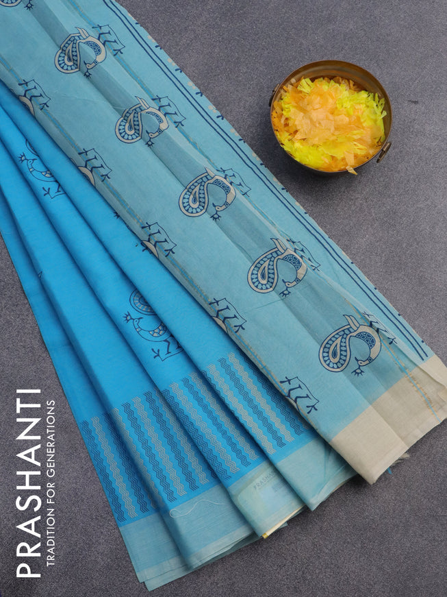 Chirala cotton saree light blue with butta prints and simple border