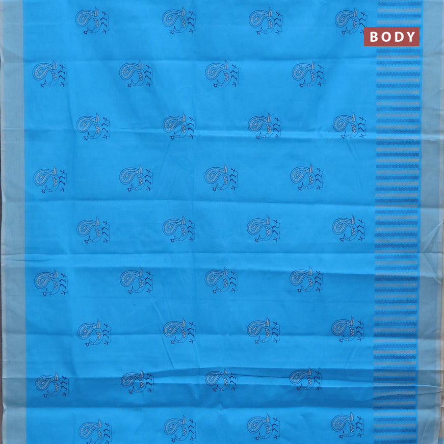 Chirala cotton saree light blue with butta prints and simple border