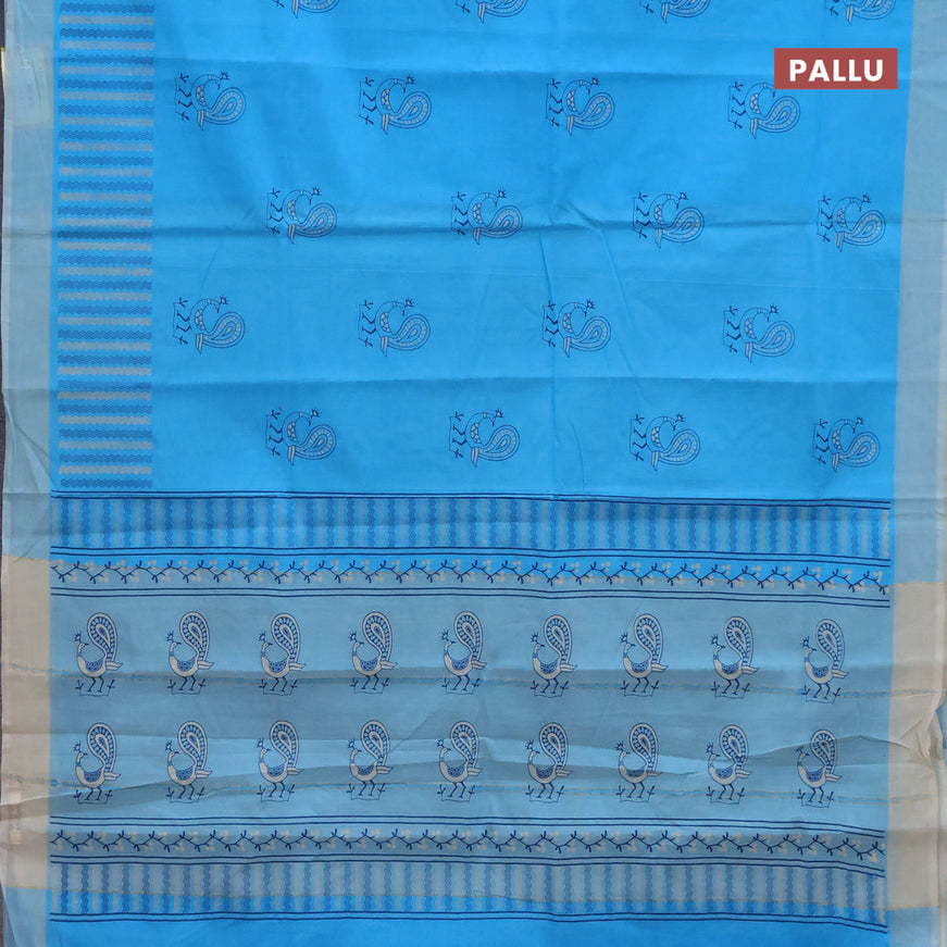 Chirala cotton saree light blue with butta prints and simple border